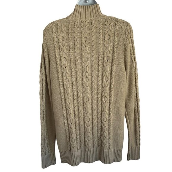 LL Bean Sweater Womens L Beige Full Zip Cable Knit Cardigan Sweater Vtg Coastal - Picture 3 of 10